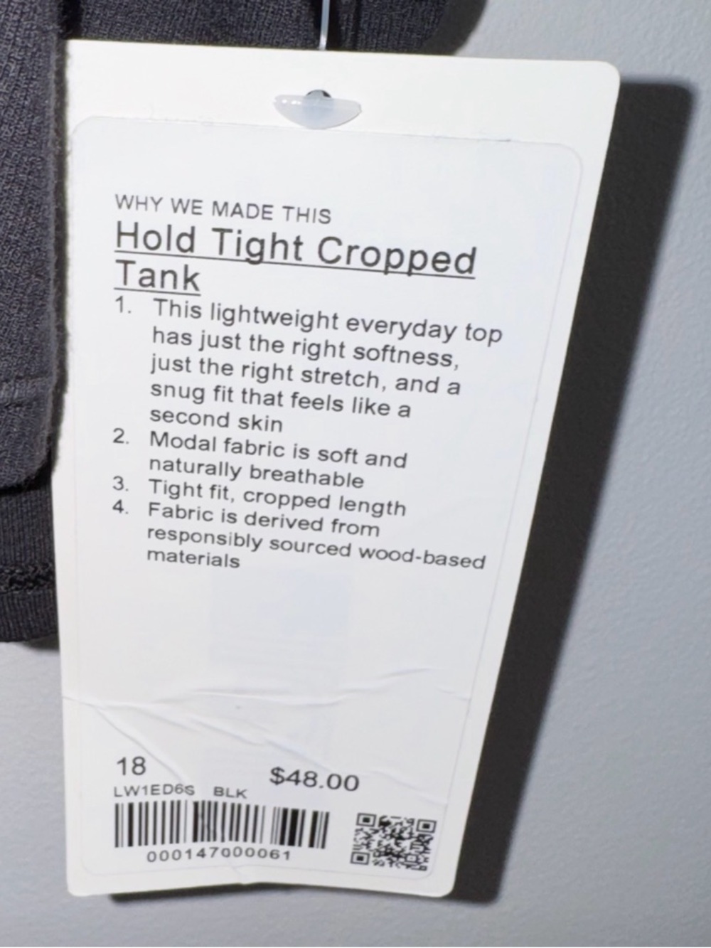 NWT Lululemon Athletica black Hold Tight Cropped Tank - Picture 4 of 4